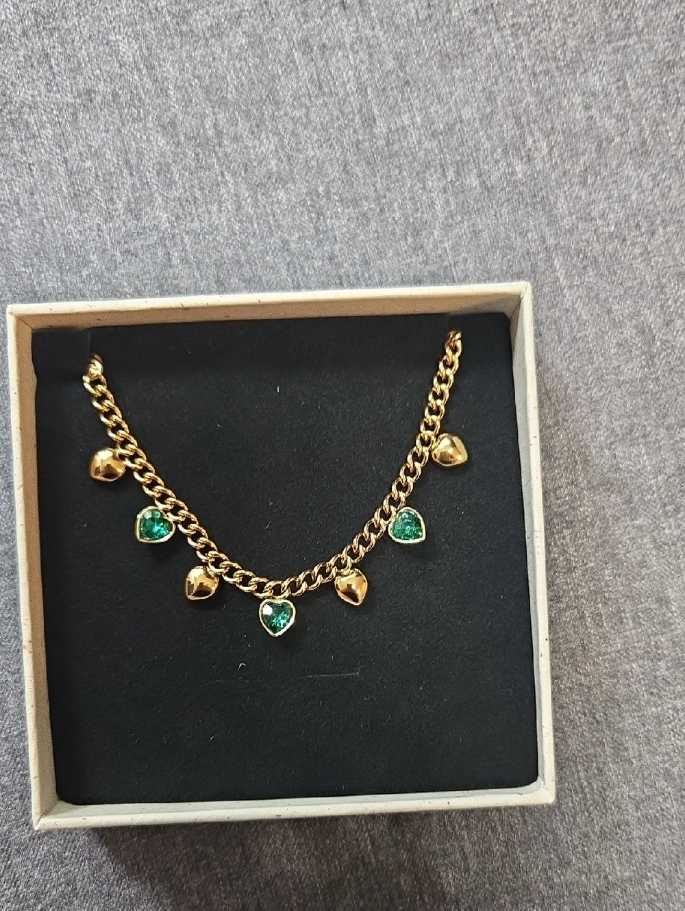 Stainless Steel 18K Gold Plated Charm Bracelet with Emerald Green Accents